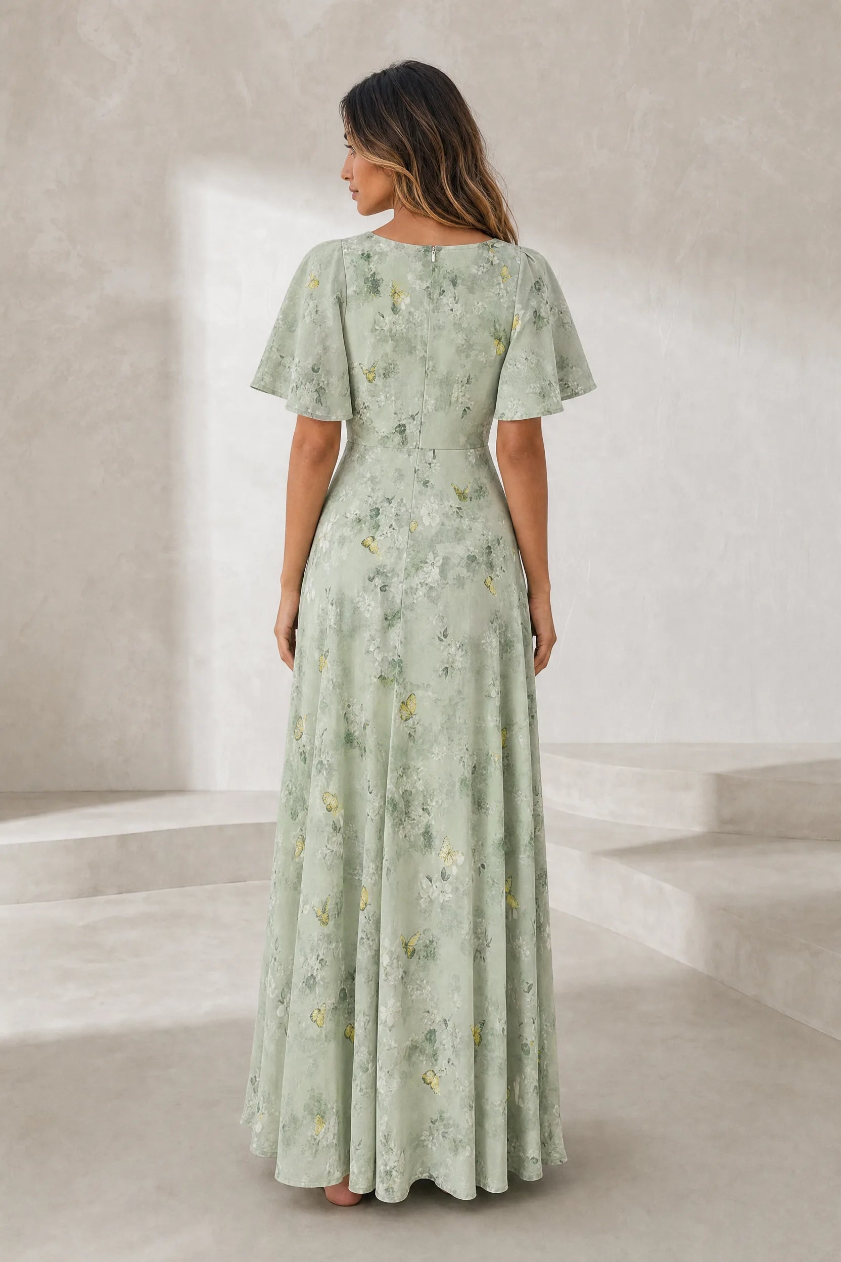 Robe longue col carré manches volantées | Lounelle Paris