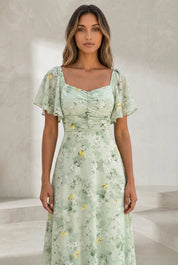Robe longue col carré manches volantées | Lounelle Paris