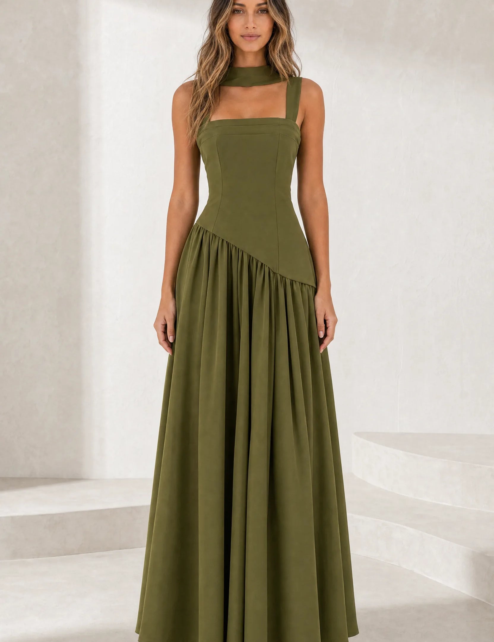 Robe longue col halter à lacets | Lounelle Paris
