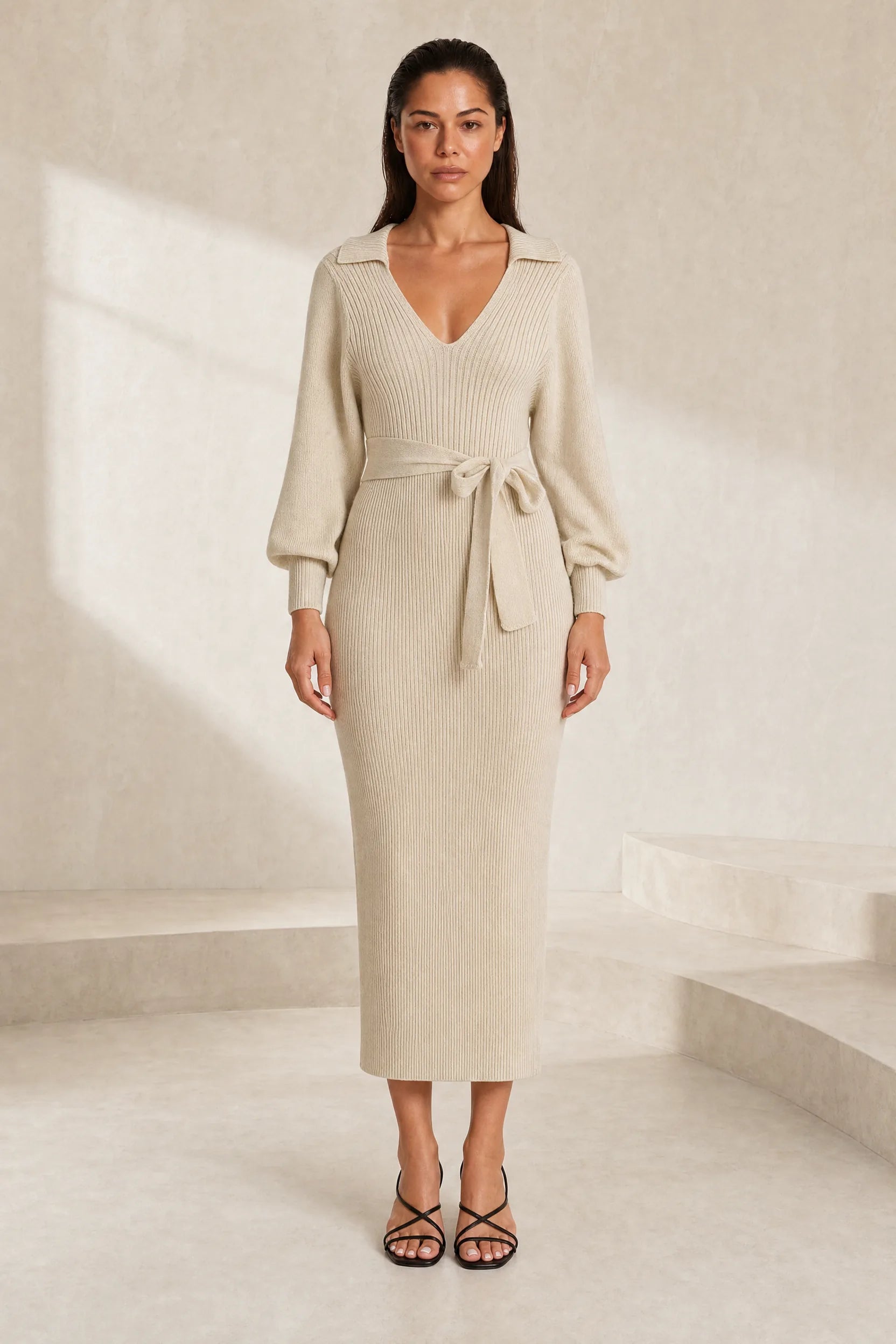 Robe longue col V manches ballon | Lounelle Paris