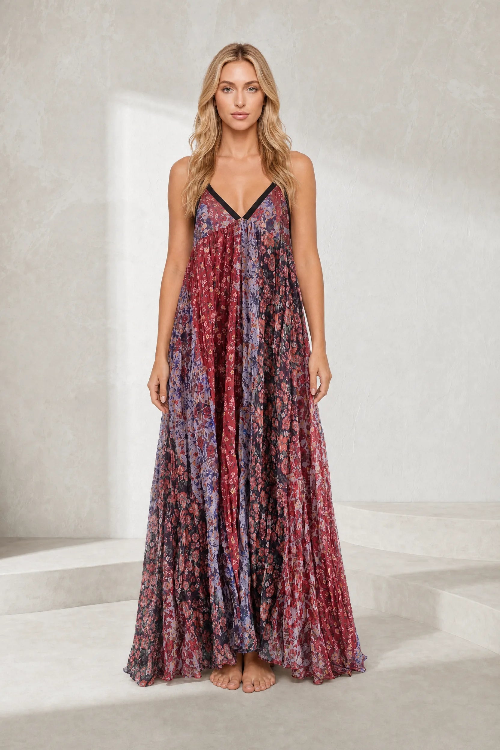 Robe longue imprimée à fines bretelles | Lounelle Paris