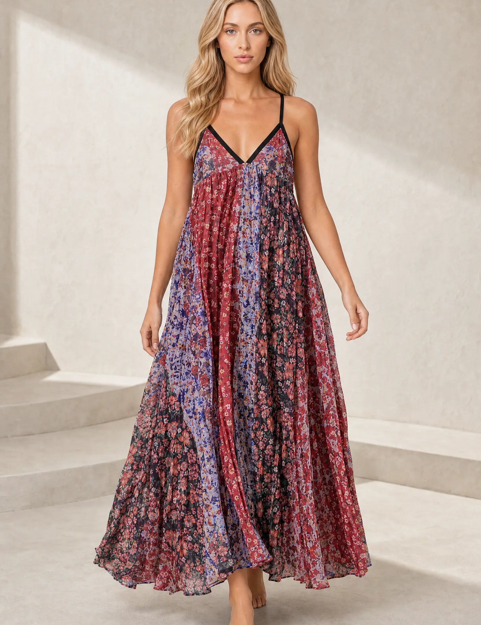 Robe longue imprimée à fines bretelles | Lounelle Paris
