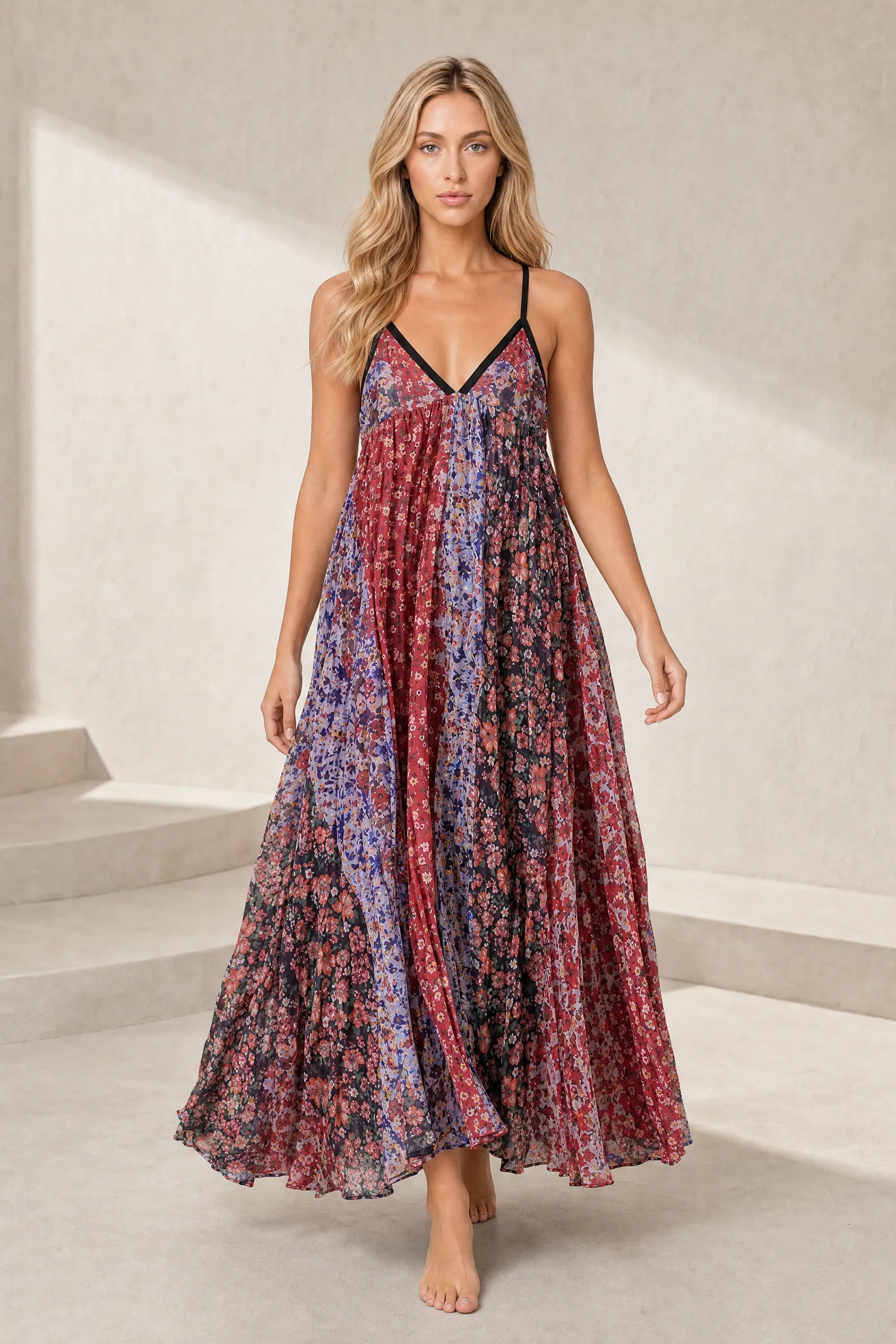 Robe longue imprimée à fines bretelles | Lounelle Paris