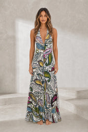 Robe longue imprimée col licou | Lounelle Paris
