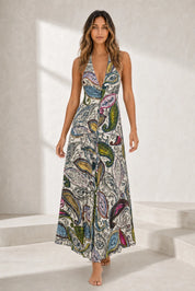 Robe longue imprimée col licou | Lounelle Paris
