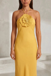 Robe longue jaune col halter | Lounelle Paris