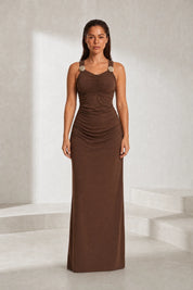 Robe longue marron à fronces | Lounelle Paris