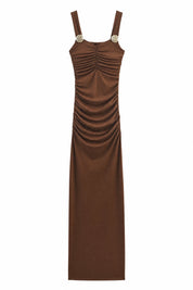 Robe longue marron à fronces | Lounelle Paris