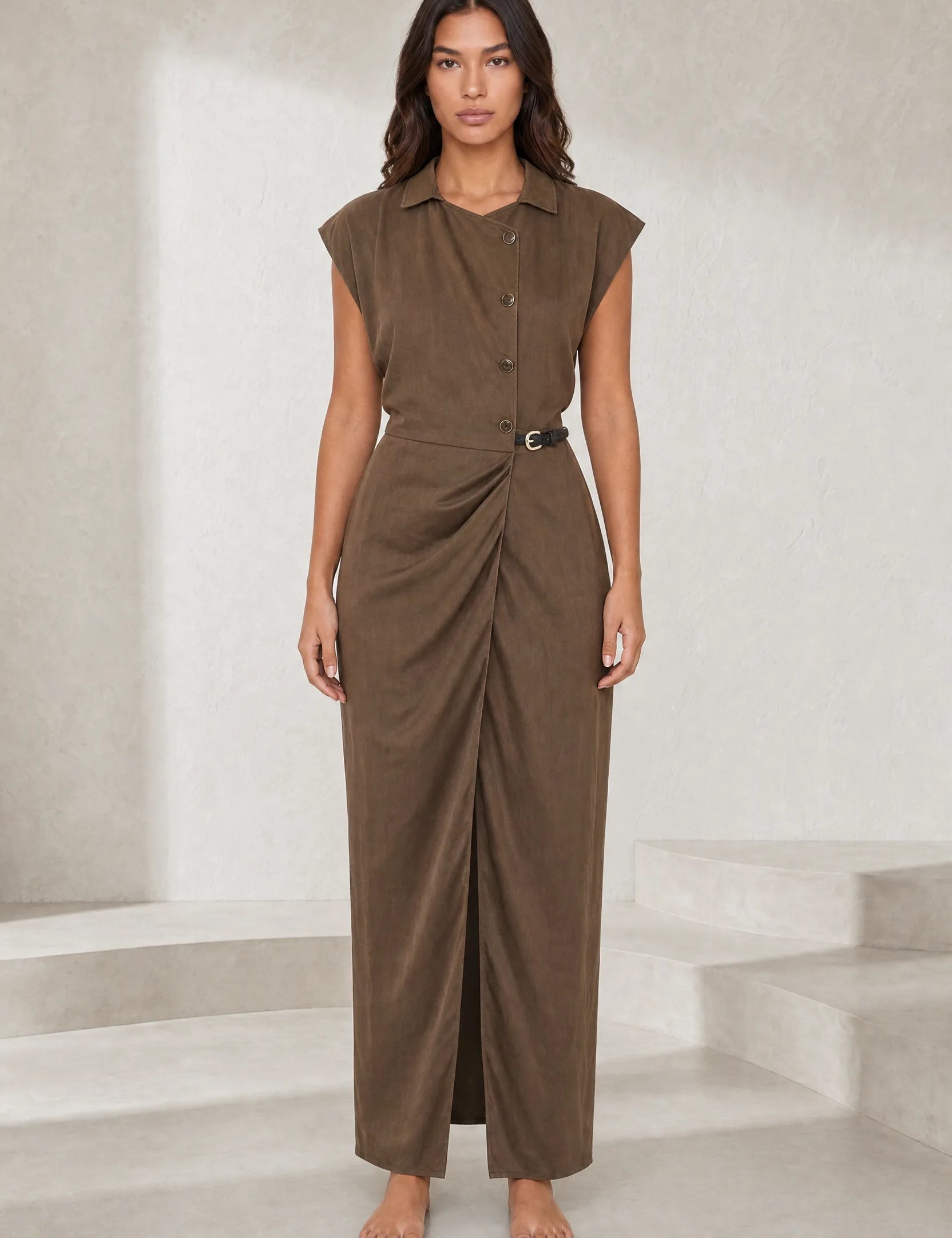 Robe longue marron col chemise | Lounelle Paris