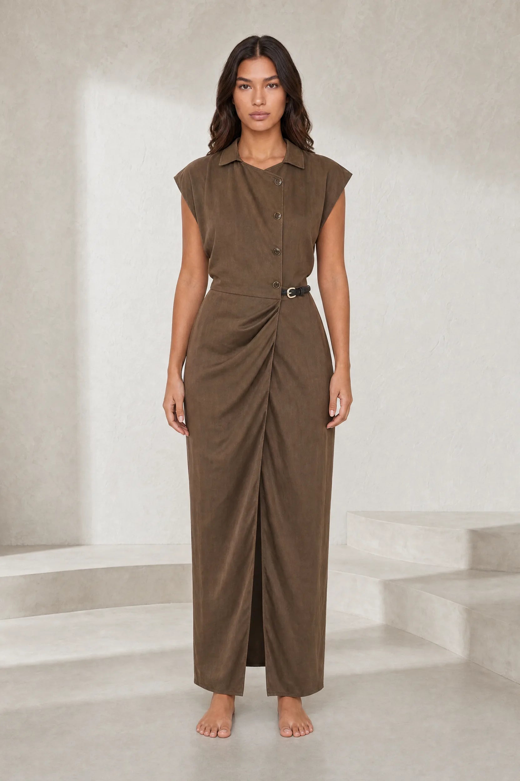 Robe longue marron col chemise | Lounelle Paris