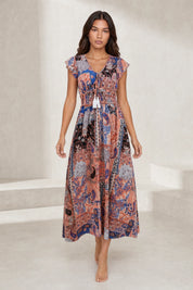 Robe longue marron col V | Lounelle Paris