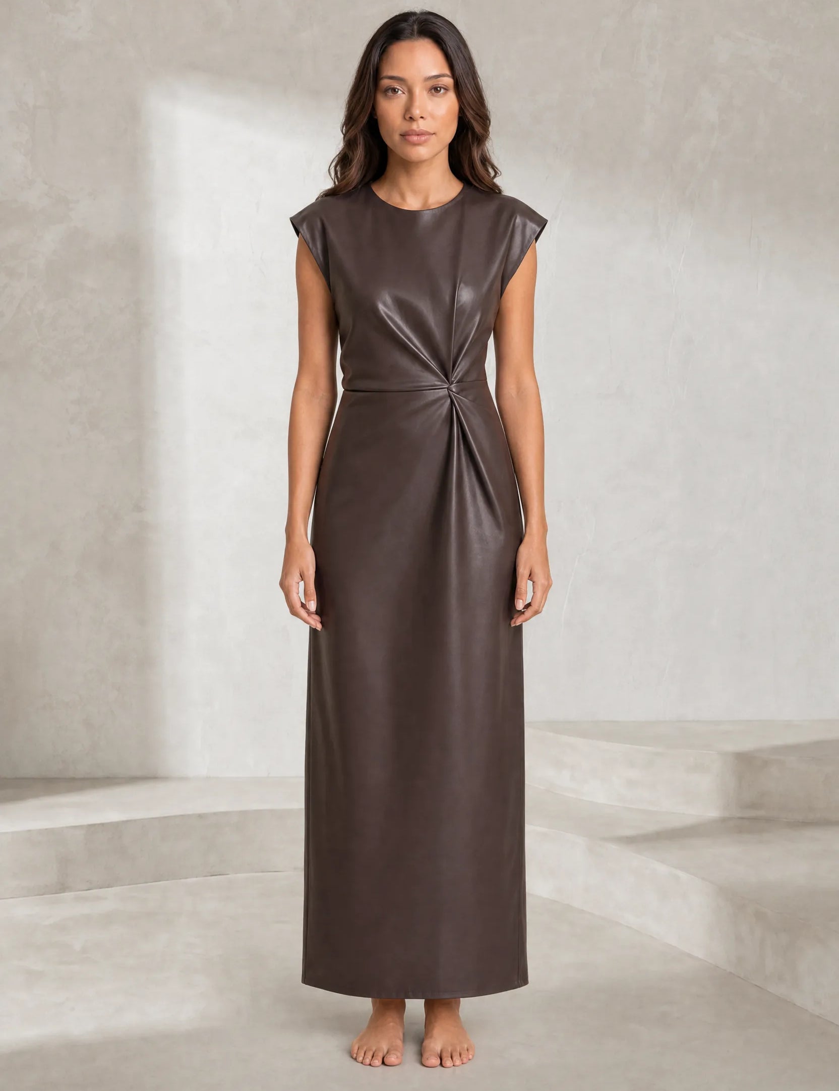 Robe longue marron similicuir | Lounelle Paris