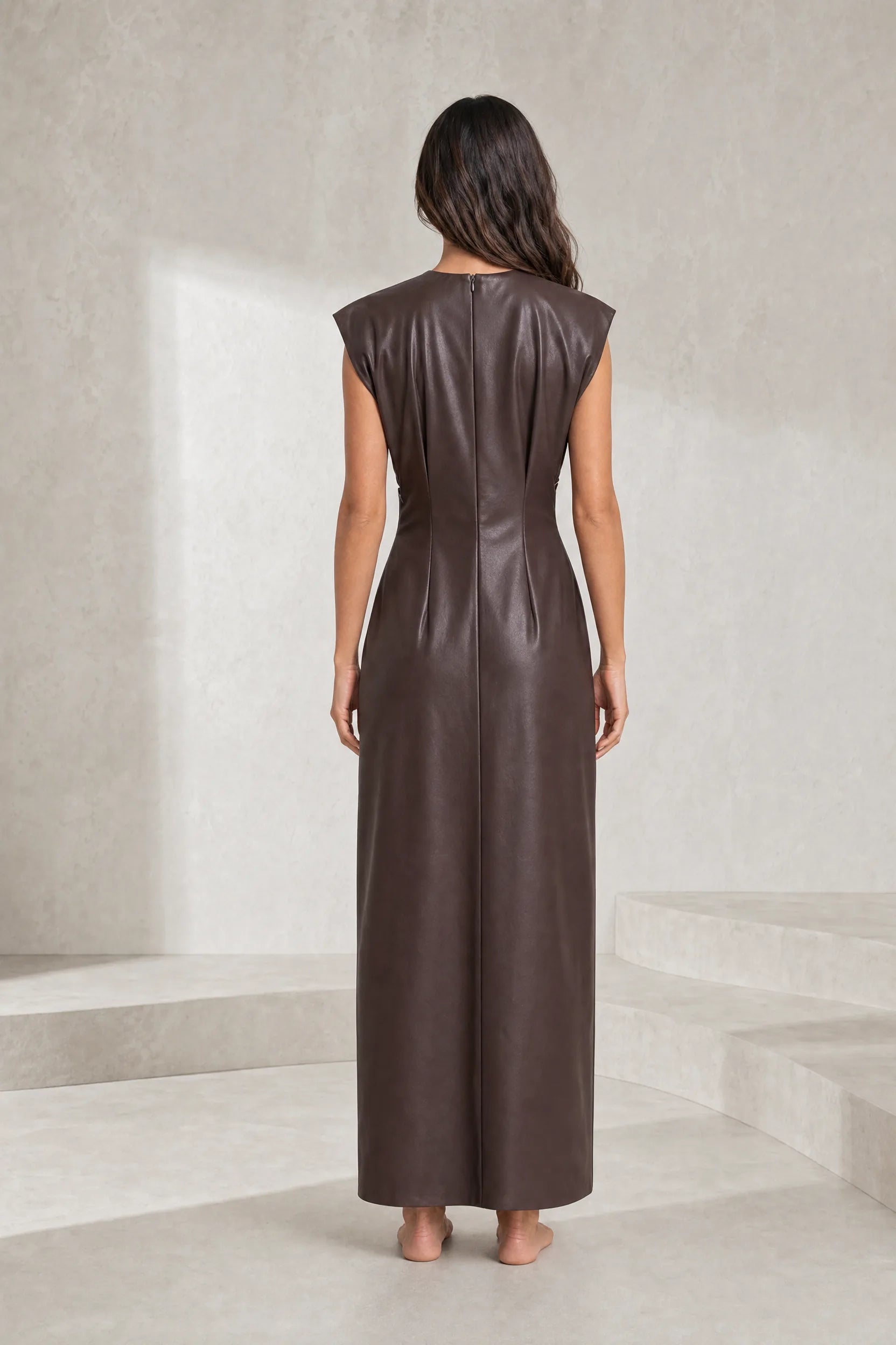 Robe longue marron similicuir | Lounelle Paris