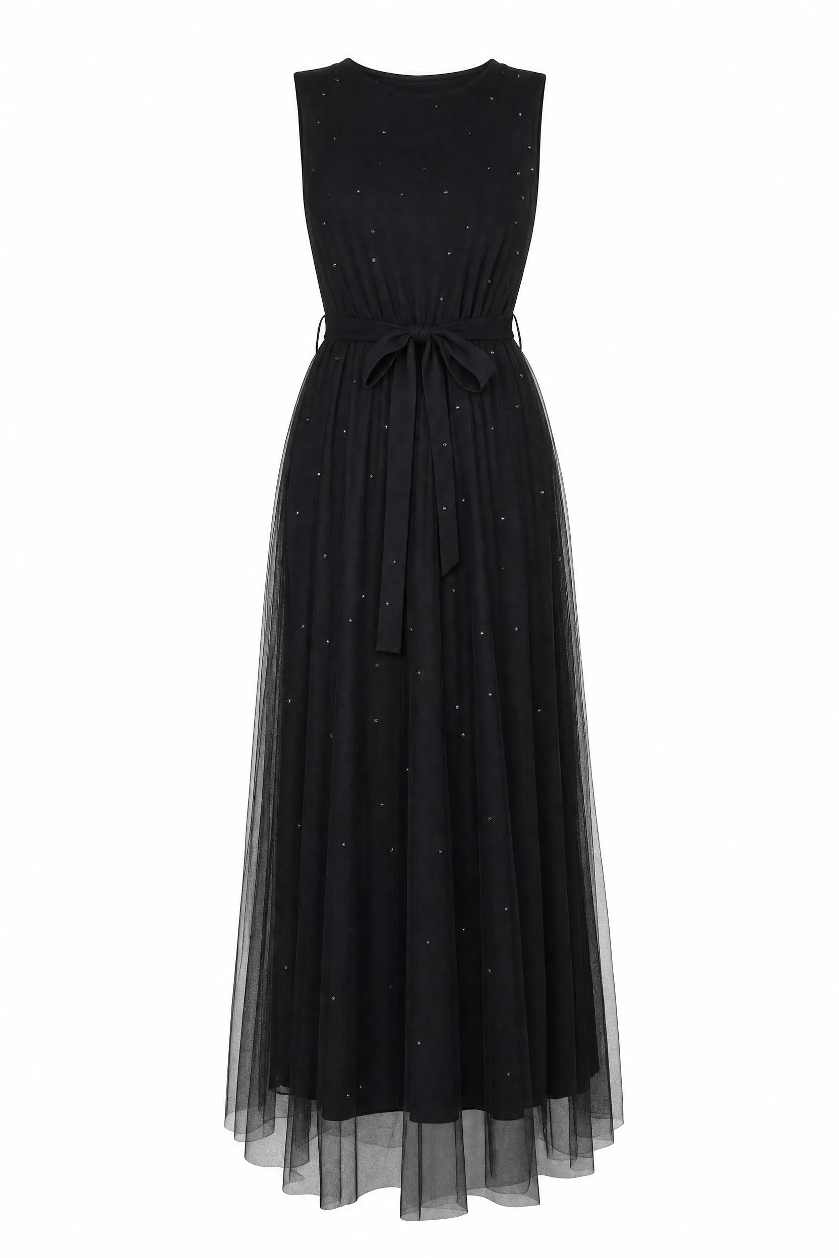 Robe longue noire tulle taille nouée | Lounelle Paris