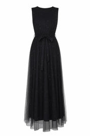 Robe longue noire tulle taille nouée | Lounelle Paris
