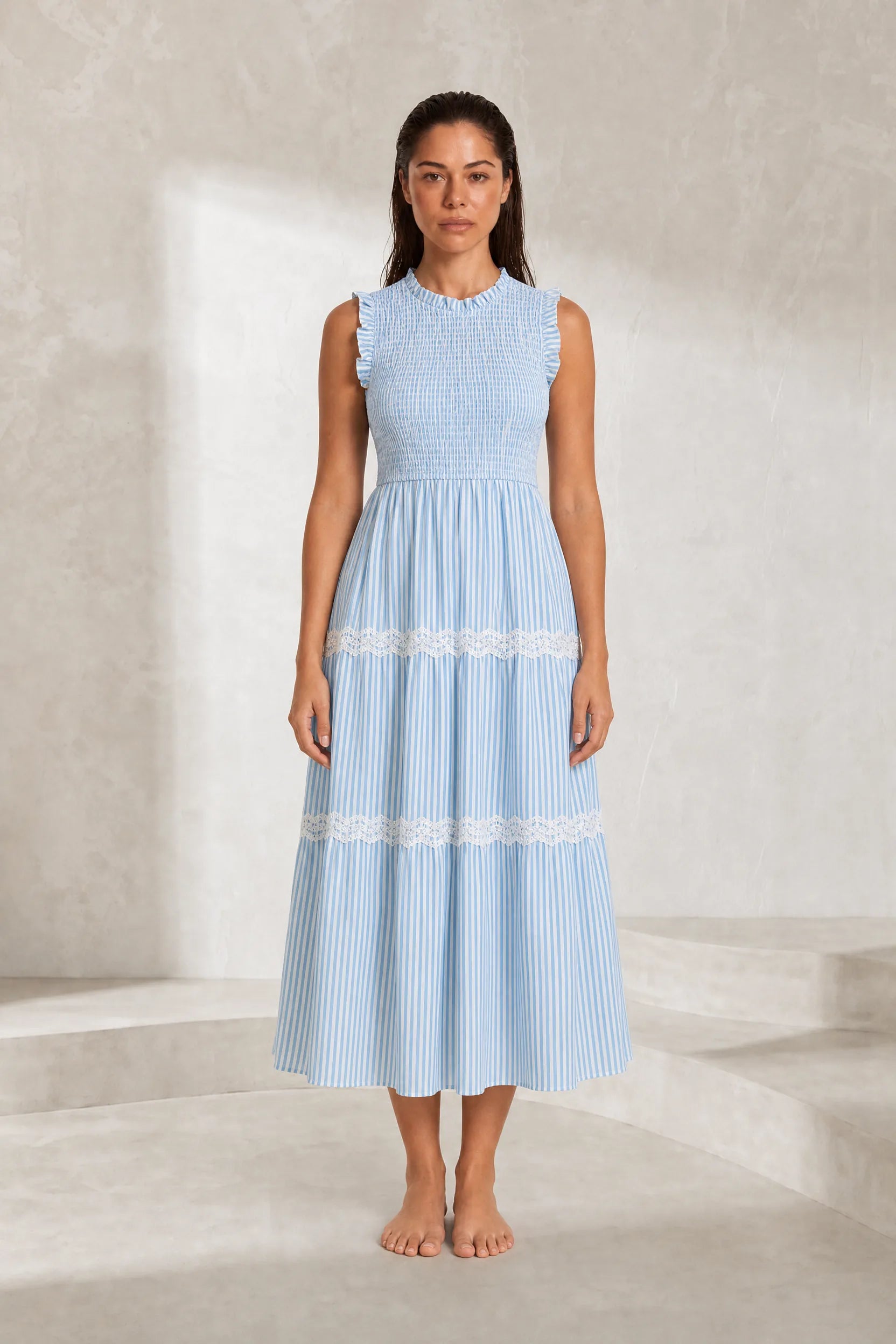 Robe longue rayée smockée | Lounelle Paris