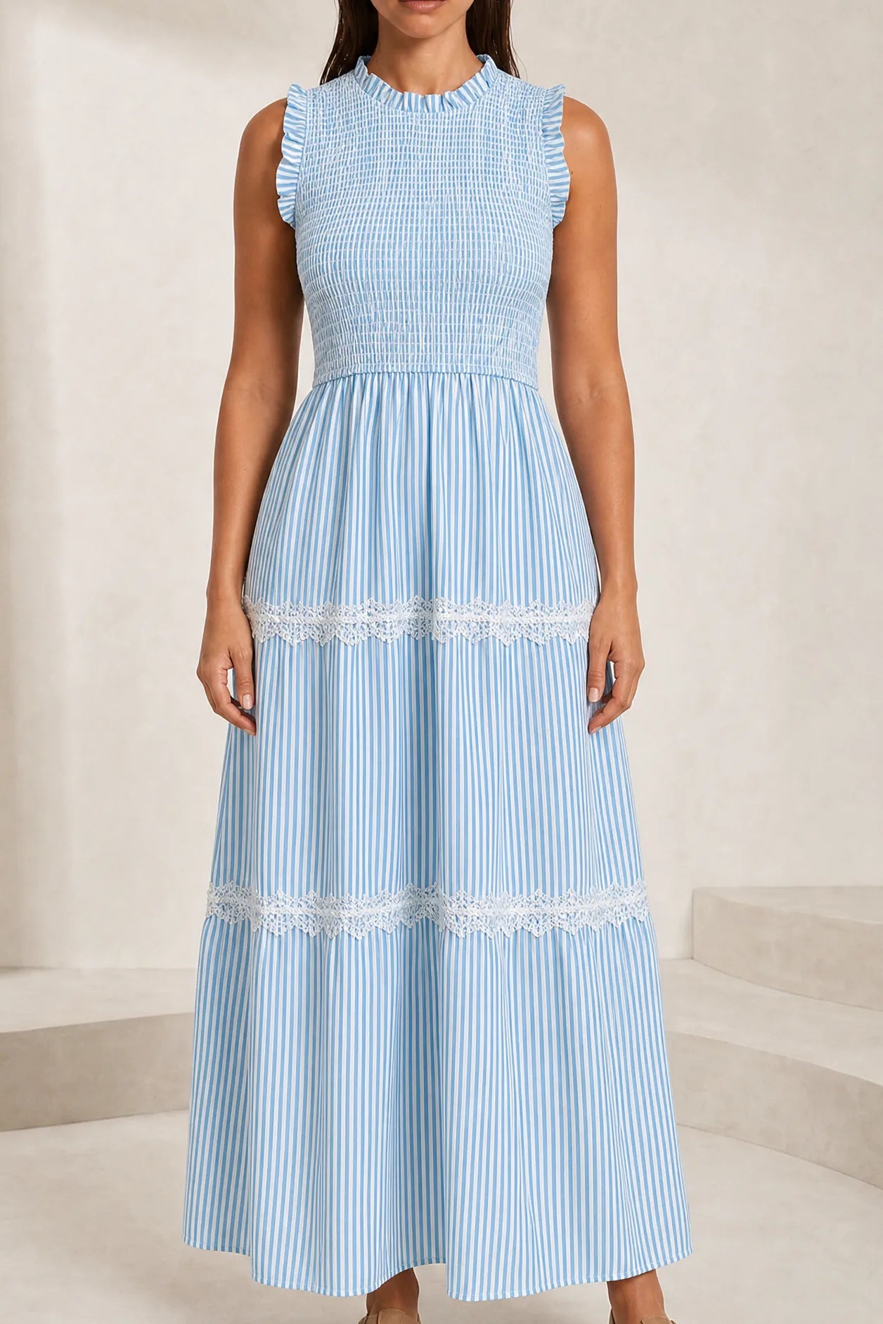 Robe longue rayée smockée | Lounelle Paris