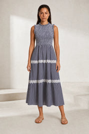 Robe longue rayée smockée | Lounelle Paris