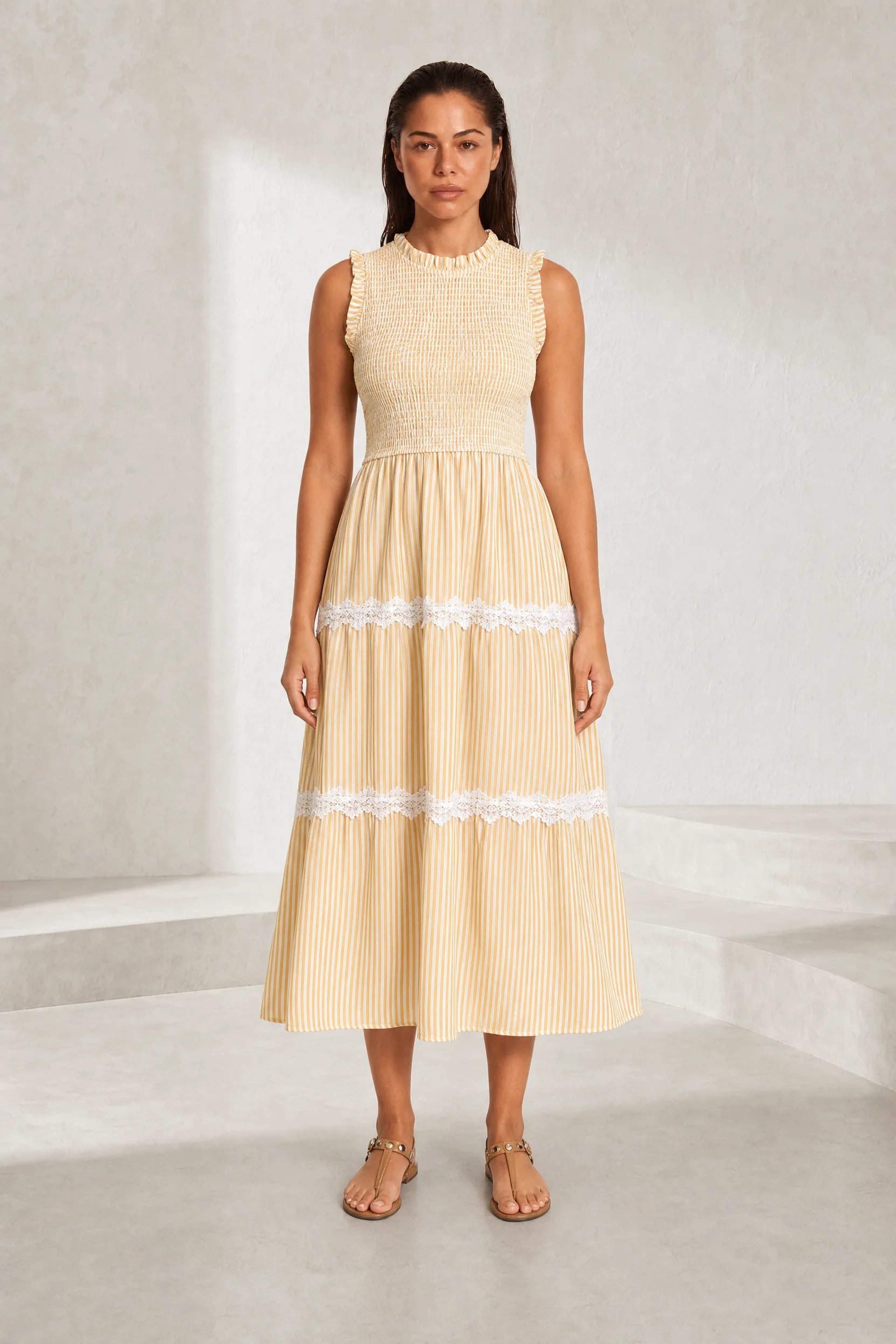 Robe longue rayée smockée | Lounelle Paris