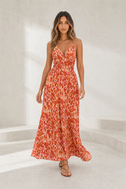 Robe longue rouge col V dos nu | Lounelle Paris