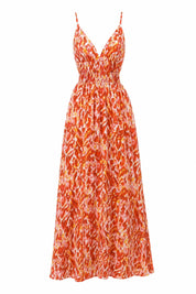 Robe longue rouge col V dos nu | Lounelle Paris