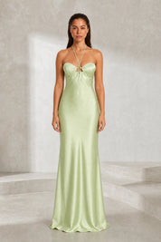 Robe longue vert clair à dos nu | Lounelle Paris