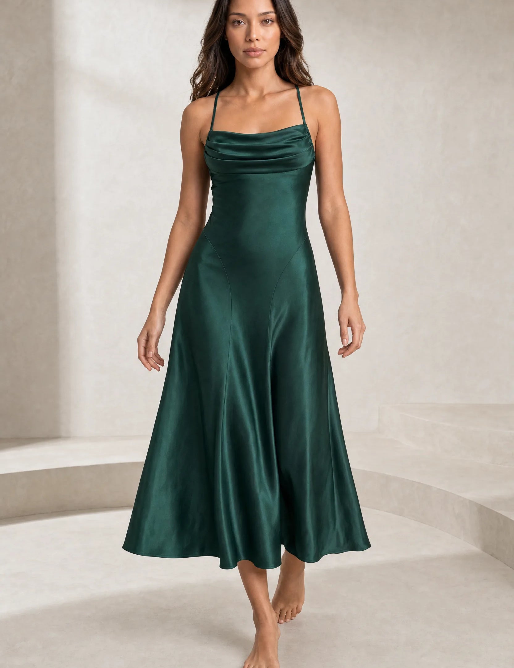 Robe longue vert foncé dos lacé | Lounelle Paris