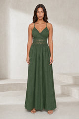 Robe longue vert foncé dos smocké
