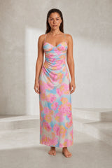 Robe midi florale à fines bretelles