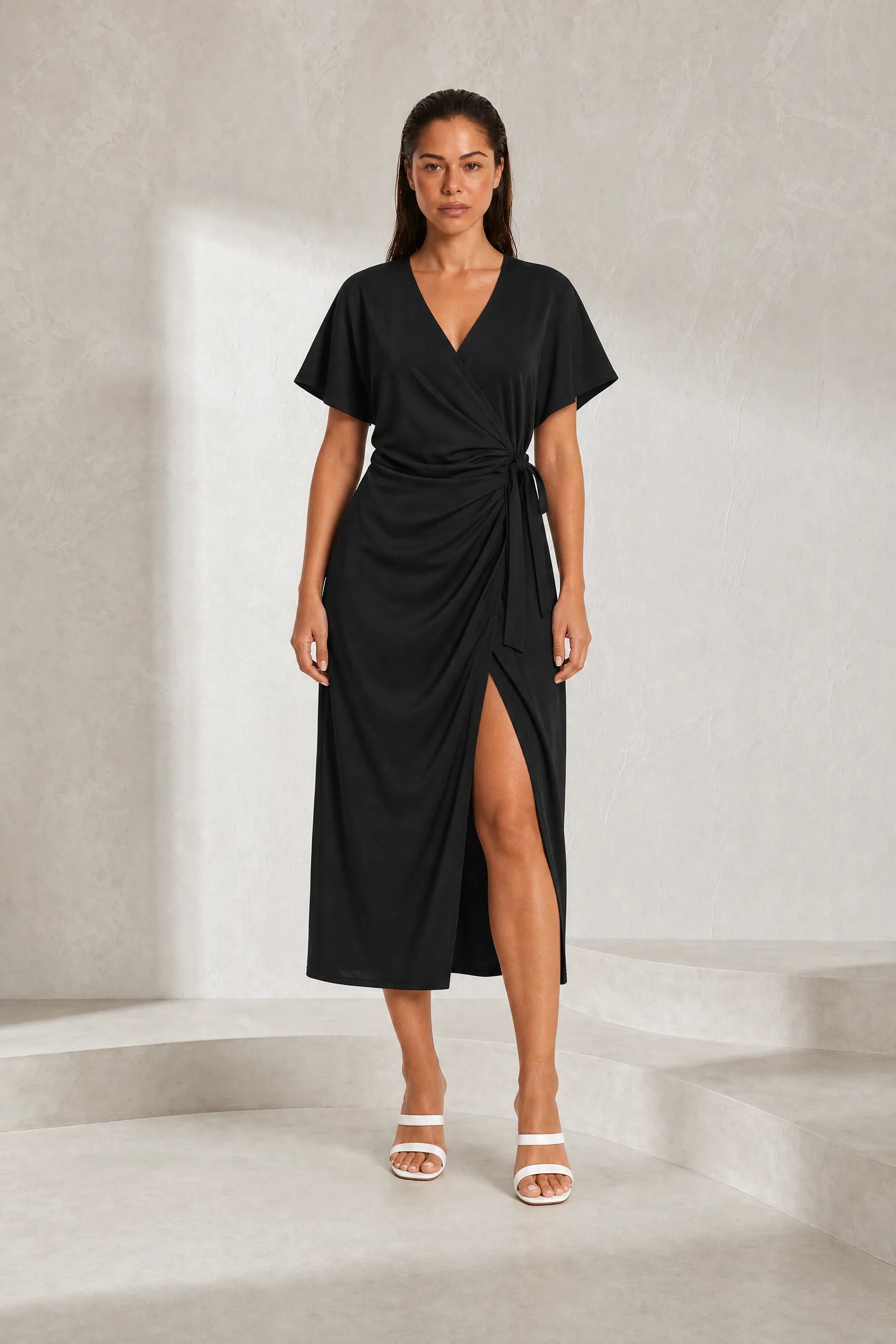 Robe midi portefeuille col V | Lounelle Paris