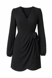 Robe noire cache-cœur manches longues | Lounelle Paris
