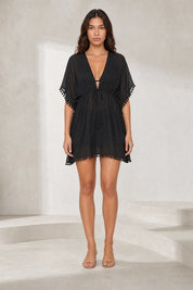 Robe noire fluide manches chauve-souris | Lounelle Paris