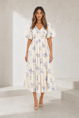 Robe longue écru imprimée col V