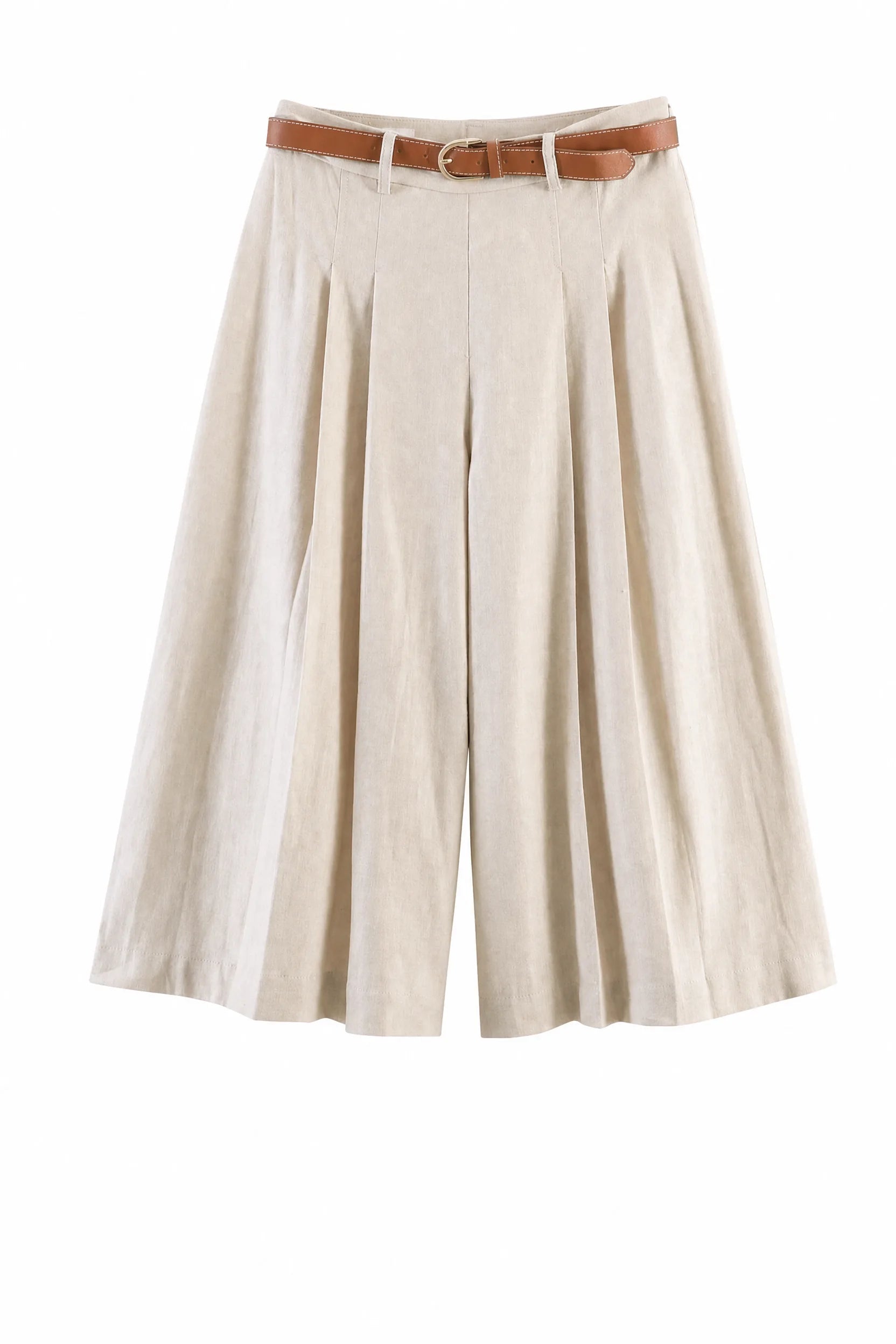 Short beige taille haute ceinturé | Lounelle Paris