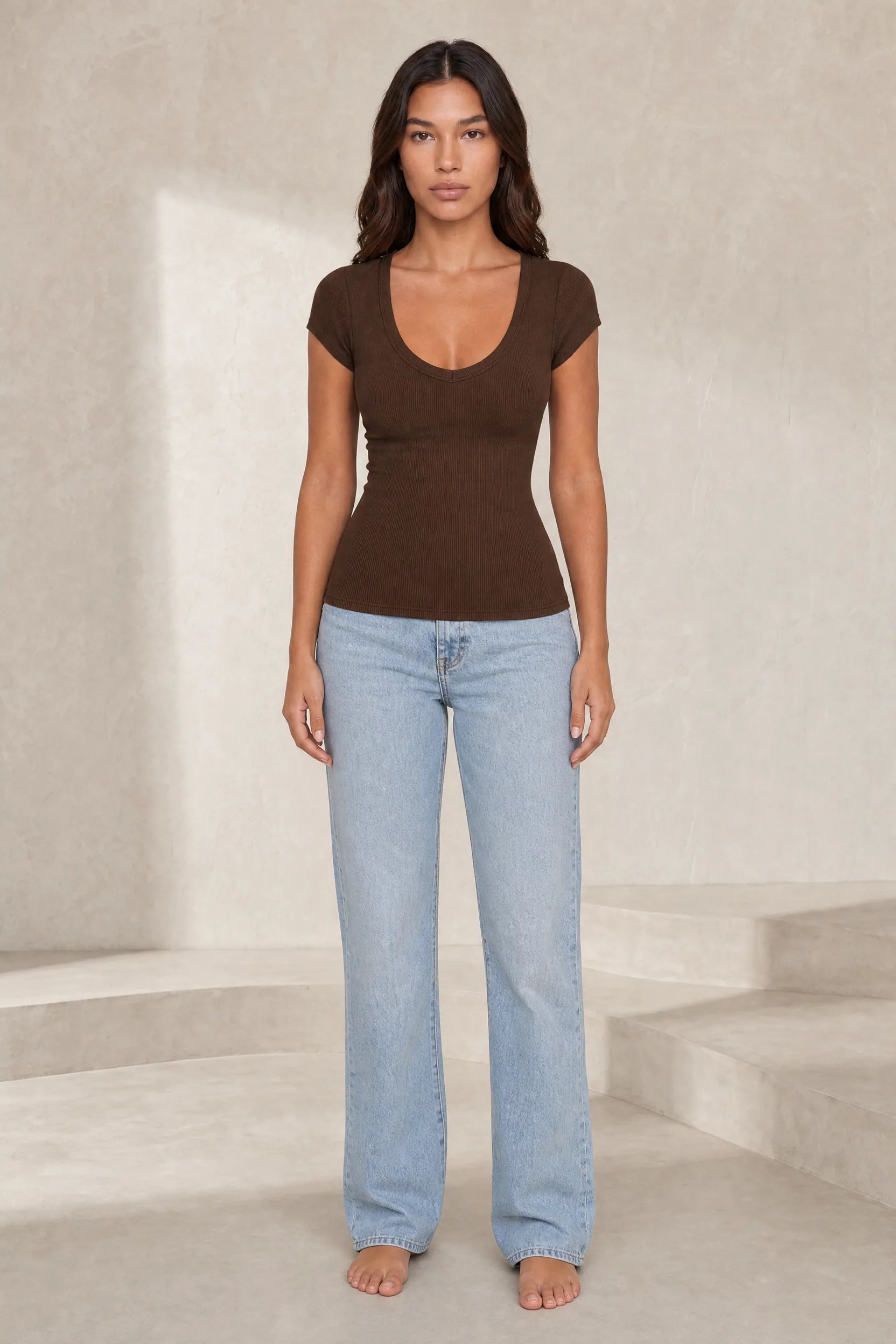 T-shirtmaille côtelée col V | Lounelle Paris