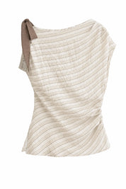Top beige asymétrique épaule dénudée | Lounelle Paris