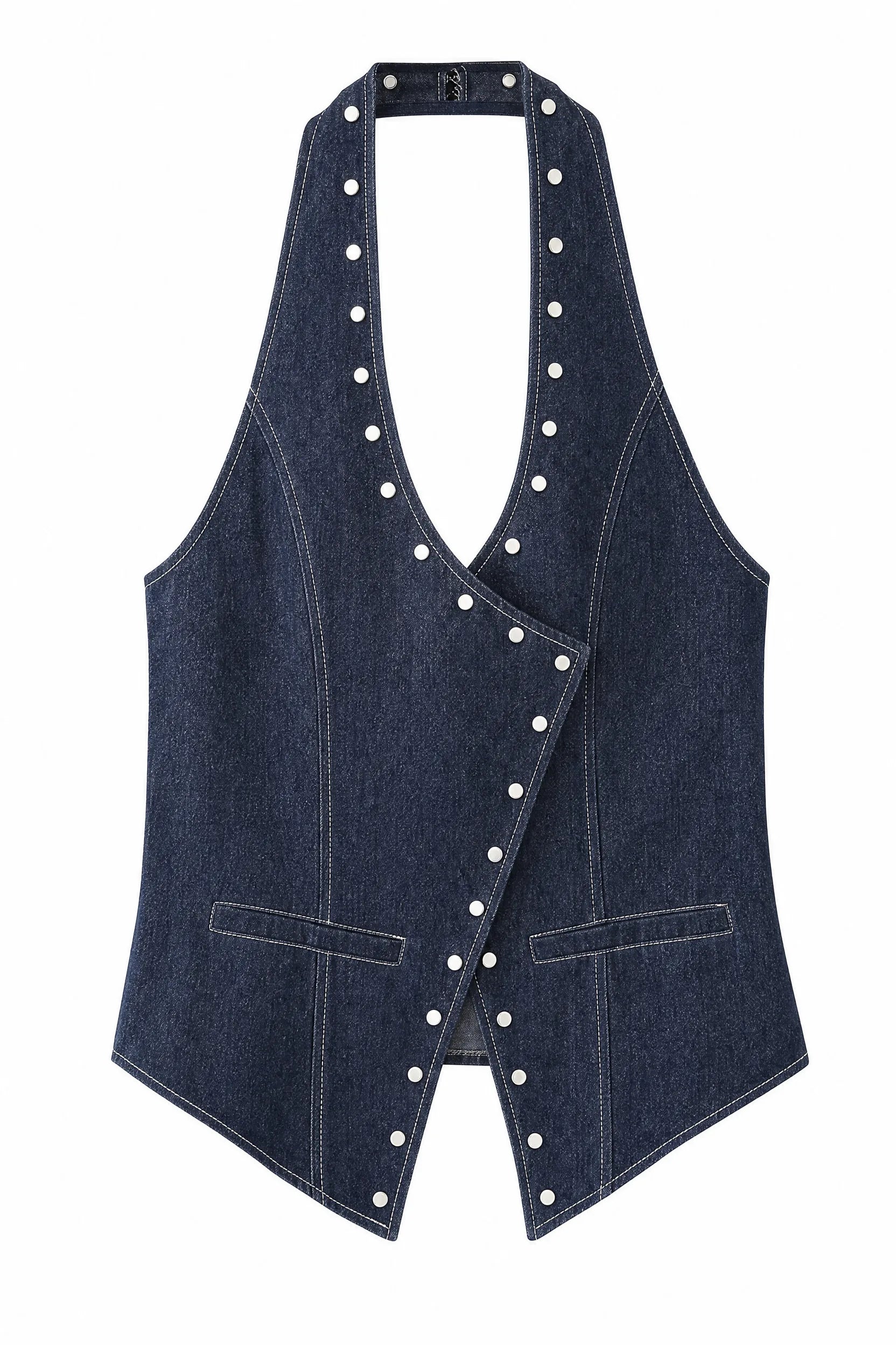 Top denim col halter dos nu | Lounelle Paris