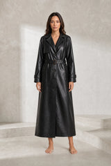 Trench long noir effet cuir