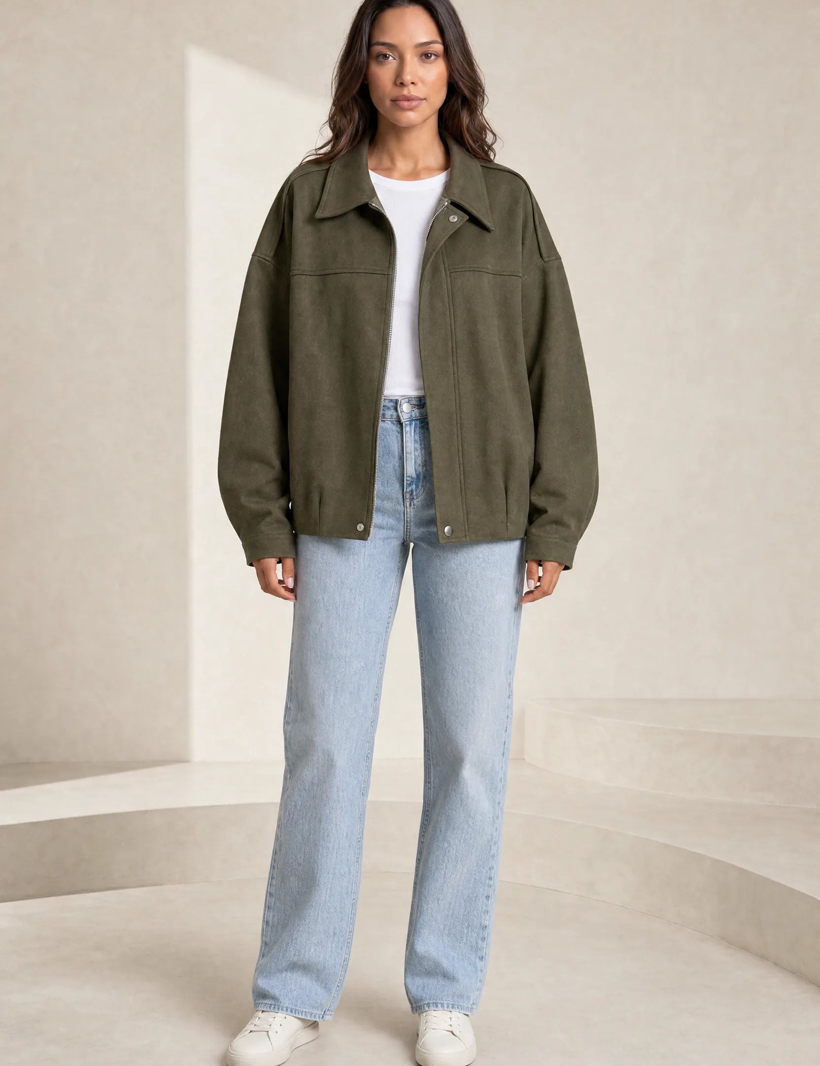 Veste ample vert armée col chemise | Lounelle Paris