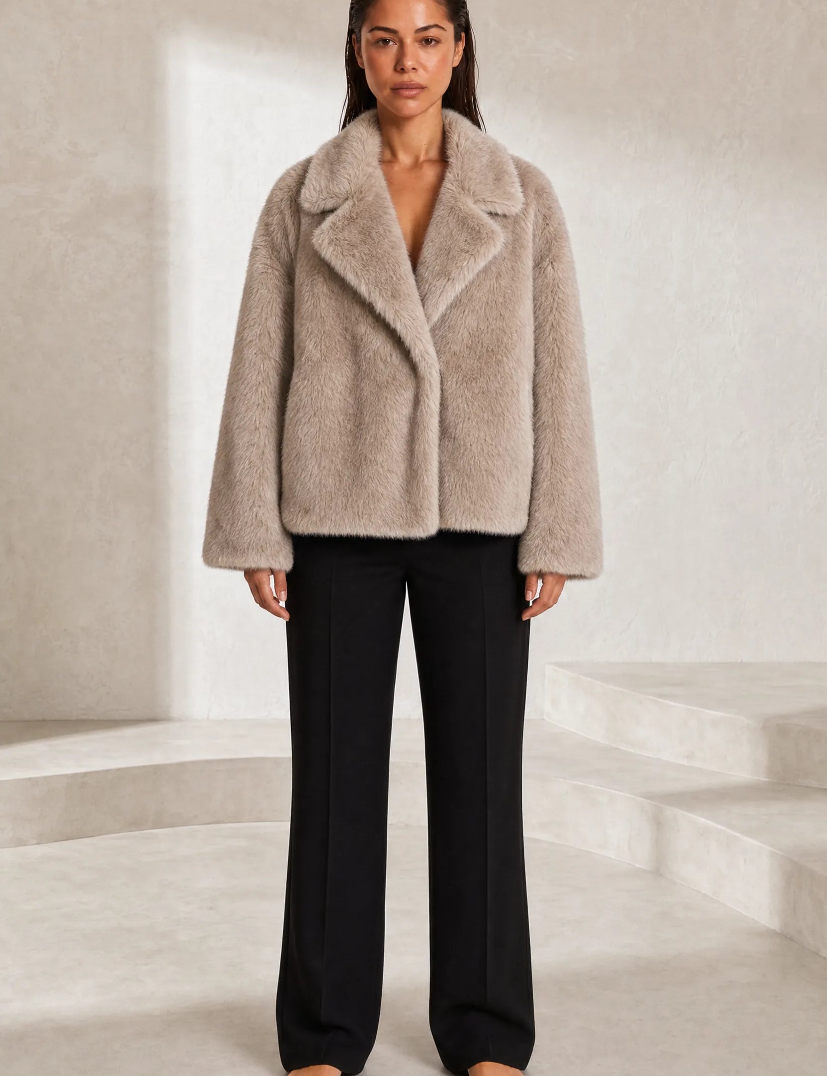 Veste beige effet fausse fourrure | Lounelle Paris
