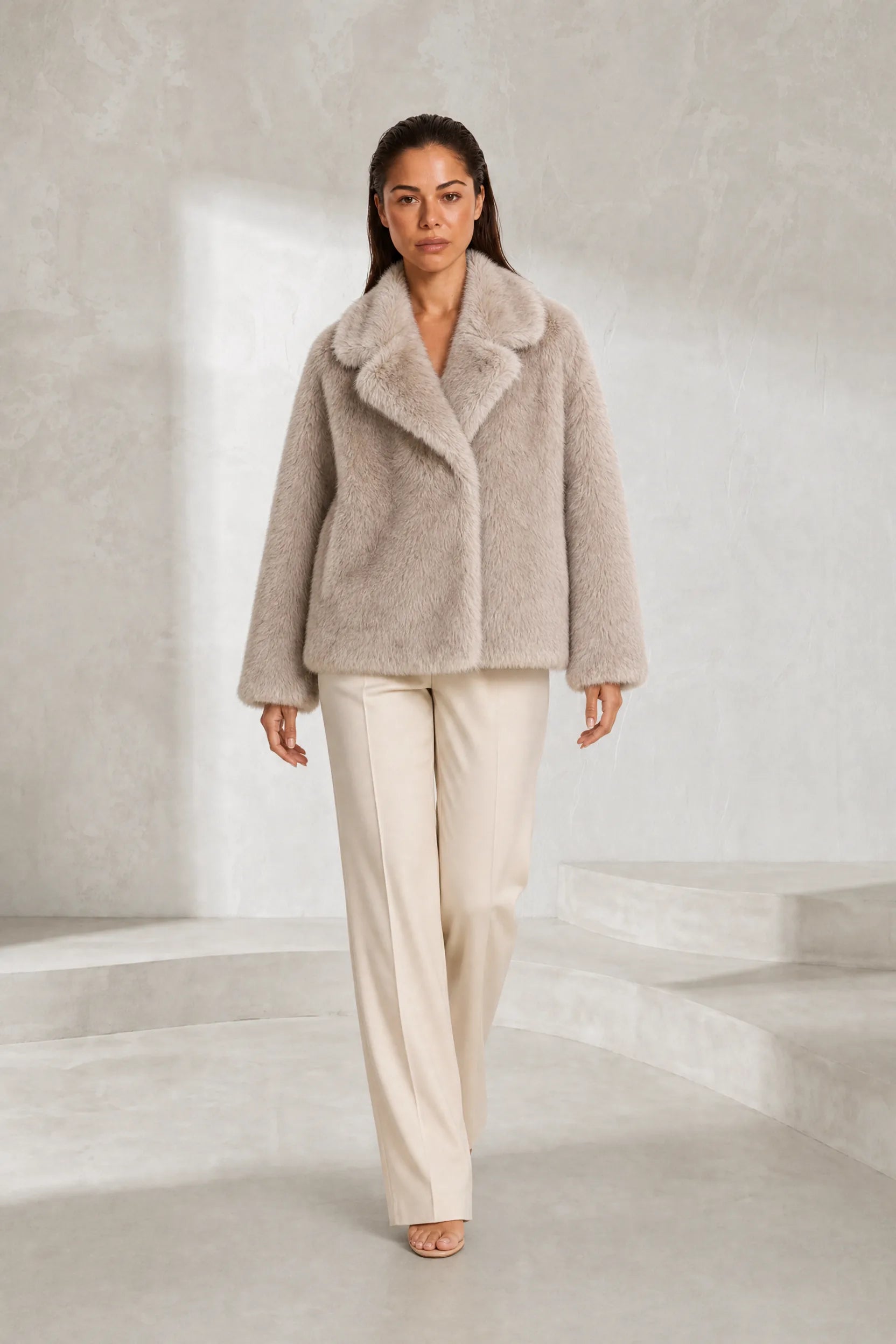 Veste beige effet fausse fourrure | Lounelle Paris