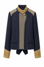 Veste bleu foncé broderies dorées | Lounelle Paris