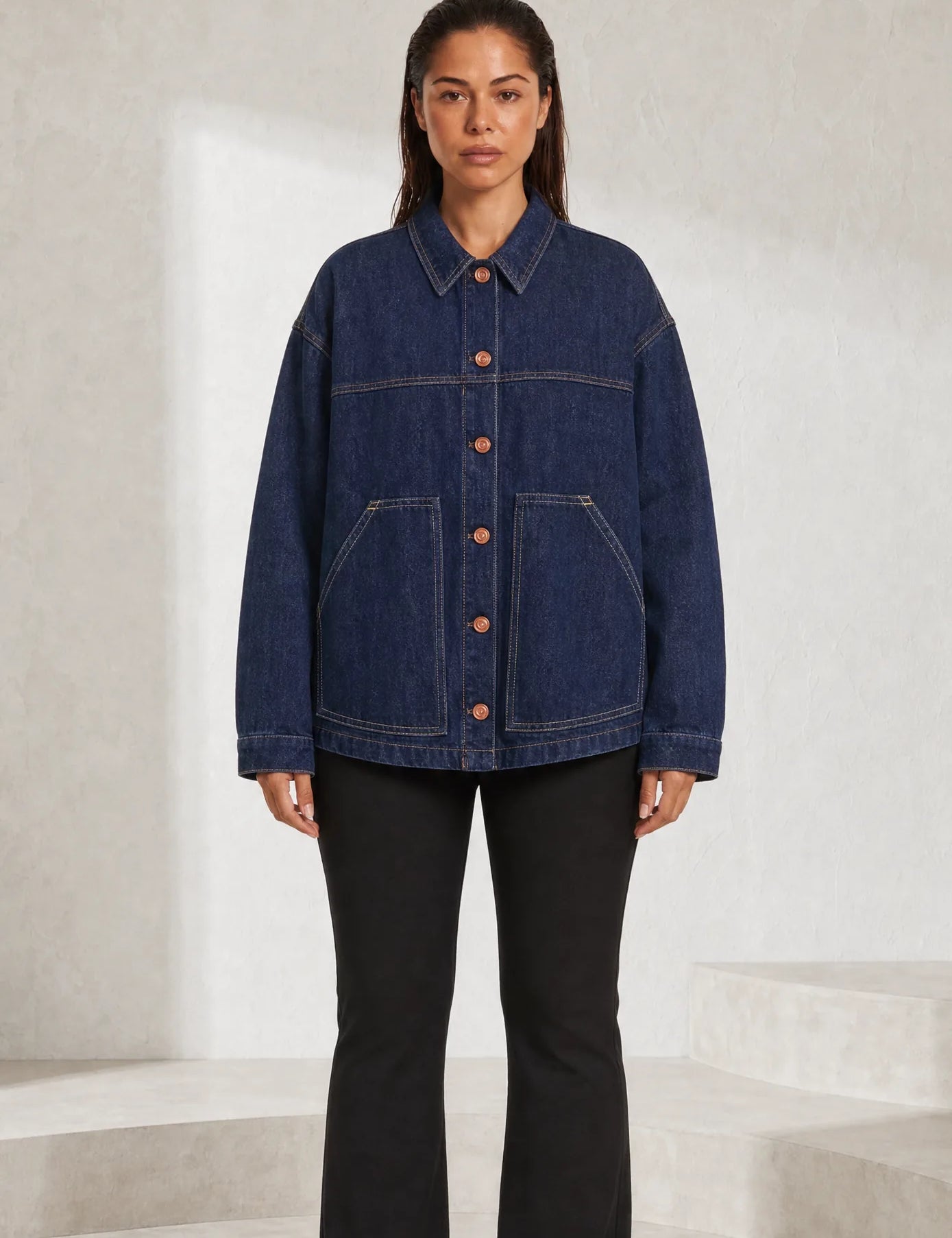 Veste en jean bleu foncé ample | Lounelle Paris
