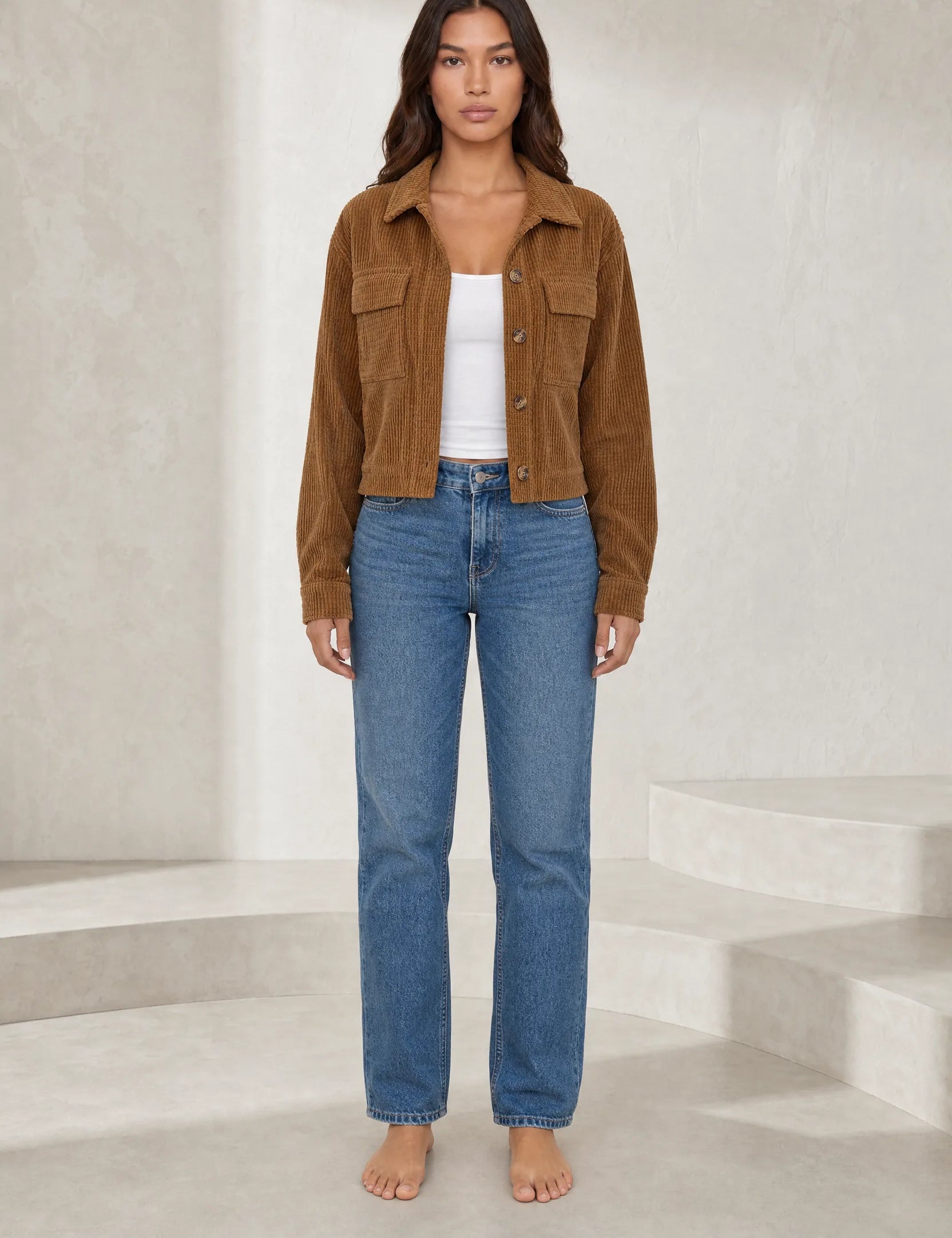 Veste marron courte en velours côtelé | Lounelle Paris