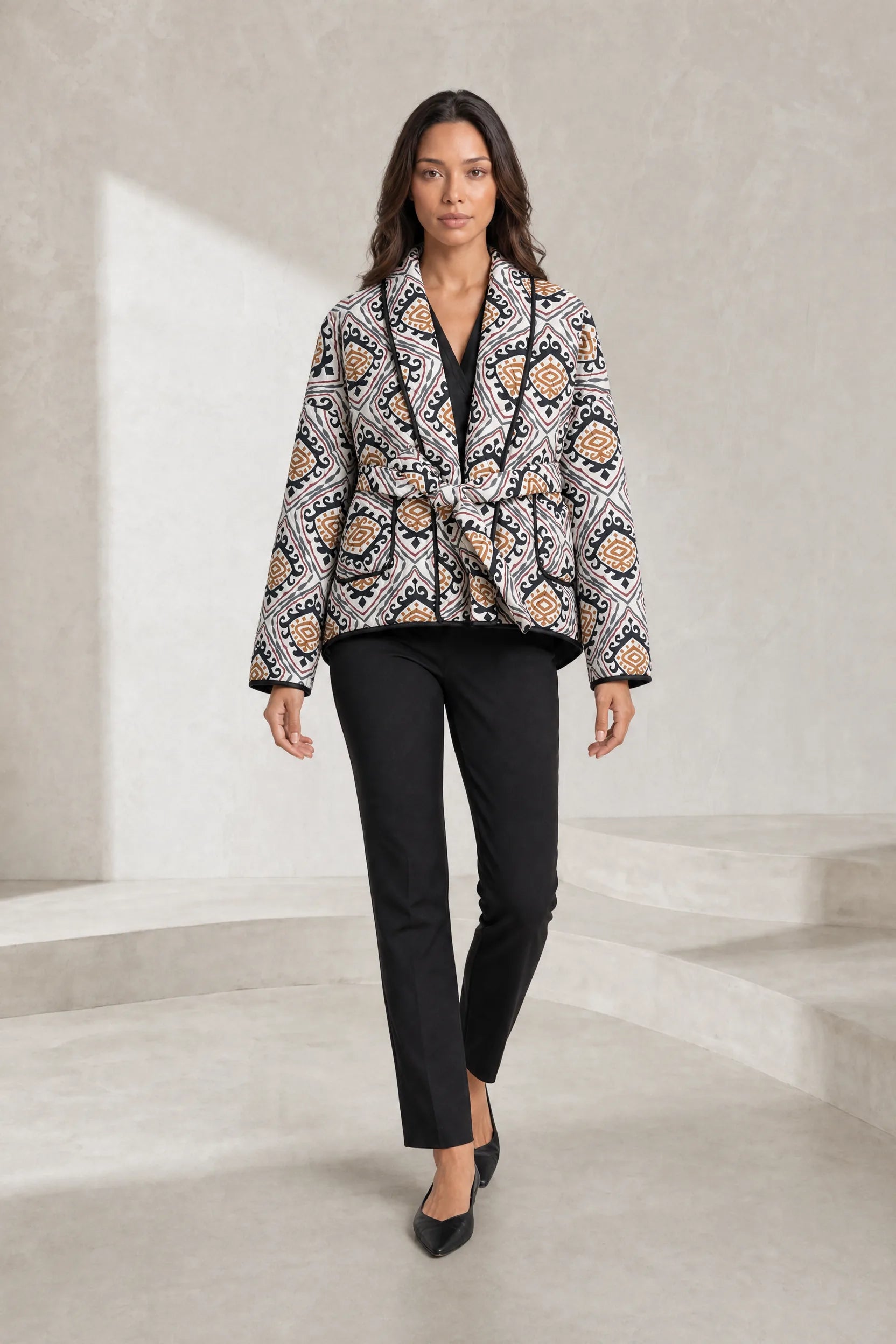 Veste matelassée à imprimé col châle | Lounelle Paris