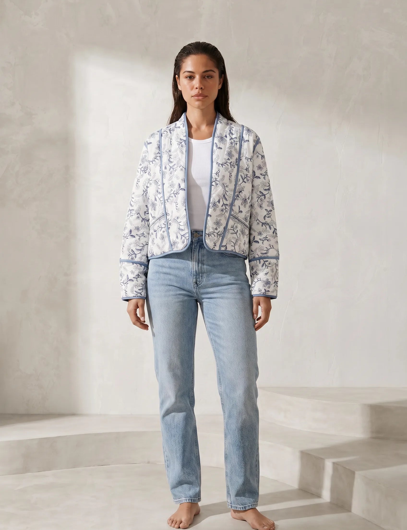 Veste matelassée blanche à imprimé floral | Lounelle Paris