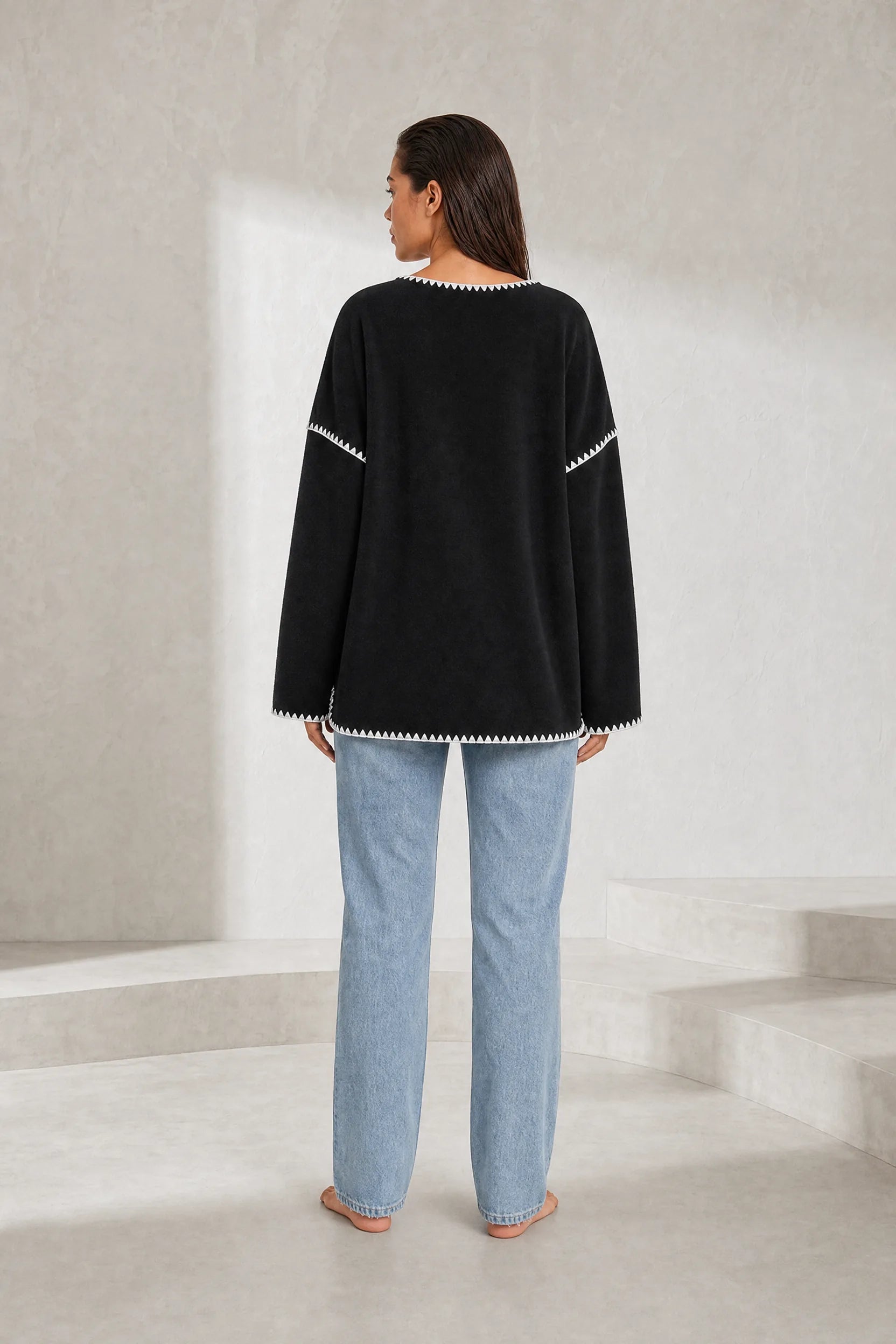 Veste polaire noire bicolore ample | Lounelle Paris