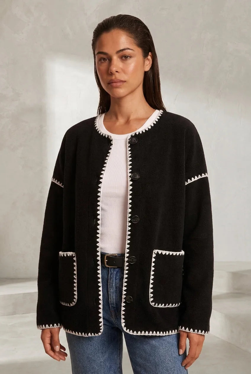 Veste polaire noire bicolore ample | Lounelle Paris